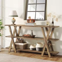 Fashion Tribesigns 3 - Tier Console Table, Farmhouse Hallway Table with Storage Shelves