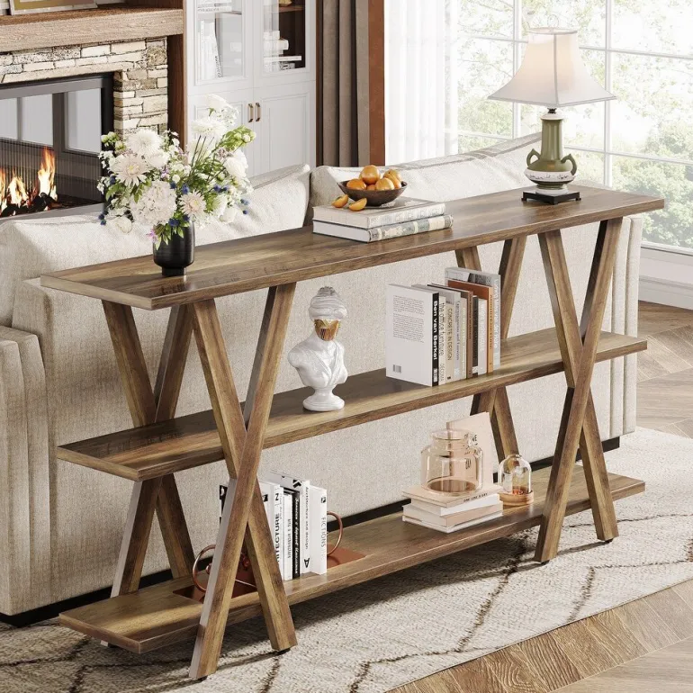 Fashion Tribesigns 3 - Tier Console Table, Farmhouse Hallway Table with Storage Shelves