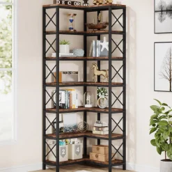 Best Sale Tribesigns 7 - Tier Corner Bookshelf Corner Bookcase Storage Display Rack