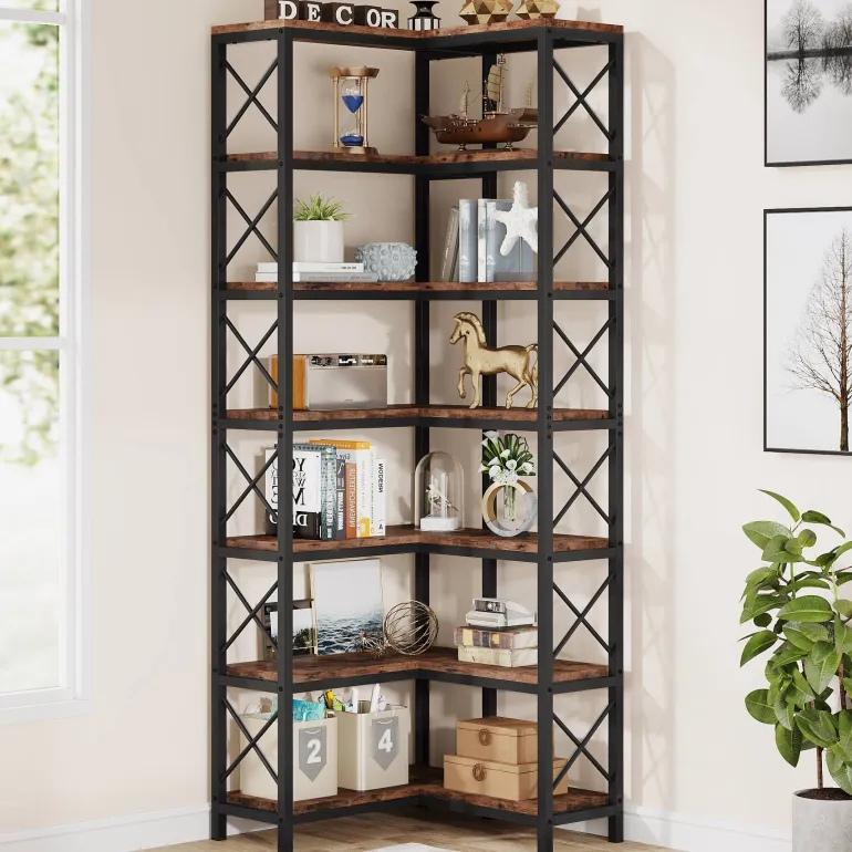 Best Sale Tribesigns 7 - Tier Corner Bookshelf Corner Bookcase Storage Display Rack