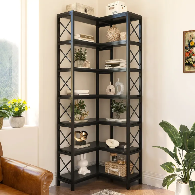 Best Sale Tribesigns 7 - Tier Corner Bookshelf Corner Bookcase Storage Display Rack