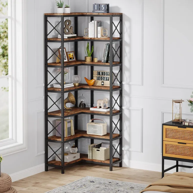 Best Sale Tribesigns 7 - Tier Corner Bookshelf Corner Bookcase Storage Display Rack