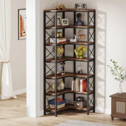 Best Sale Tribesigns 7 - Tier Corner Bookshelf Corner Bookcase Storage Display Rack