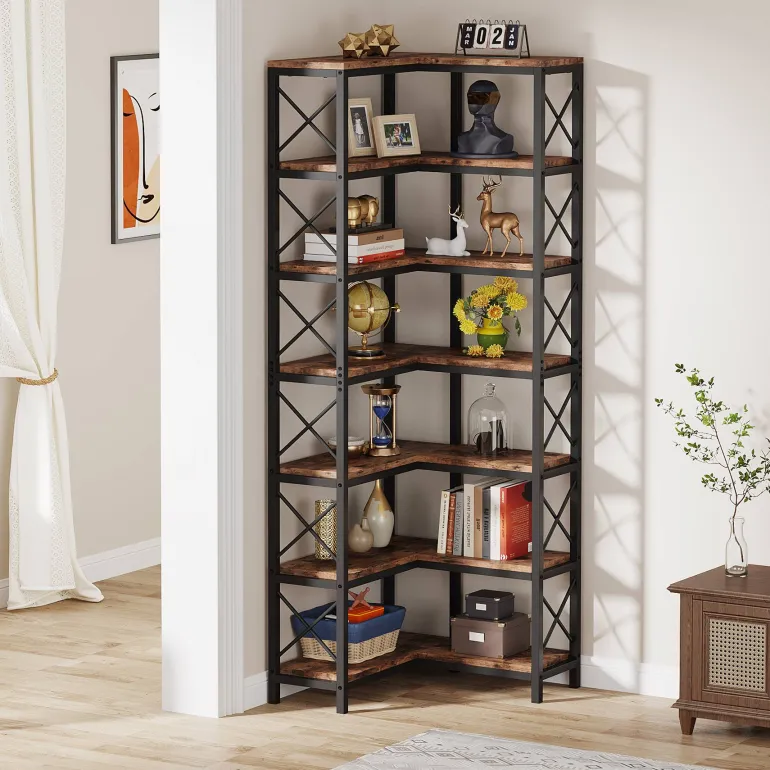 Best Sale Tribesigns 7 - Tier Corner Bookshelf Corner Bookcase Storage Display Rack