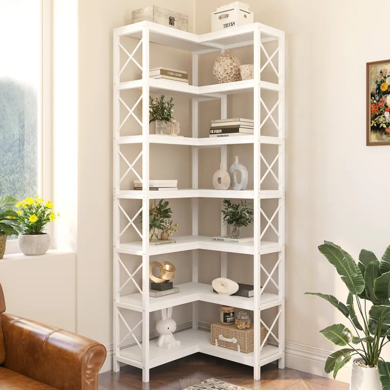 Best Sale Tribesigns 7 - Tier Corner Bookshelf Corner Bookcase Storage Display Rack