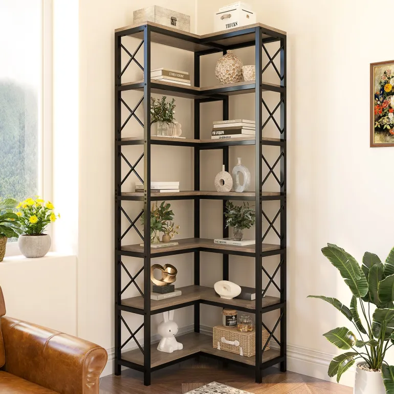 Best Sale Tribesigns 7 - Tier Corner Bookshelf Corner Bookcase Storage Display Rack