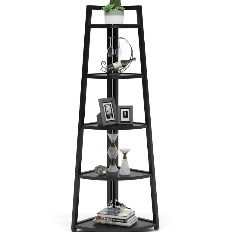 Store Tribesigns 5 - Tier Corner Shelf, 70" Tall Corner Ladder Shelf Small Bookshelf