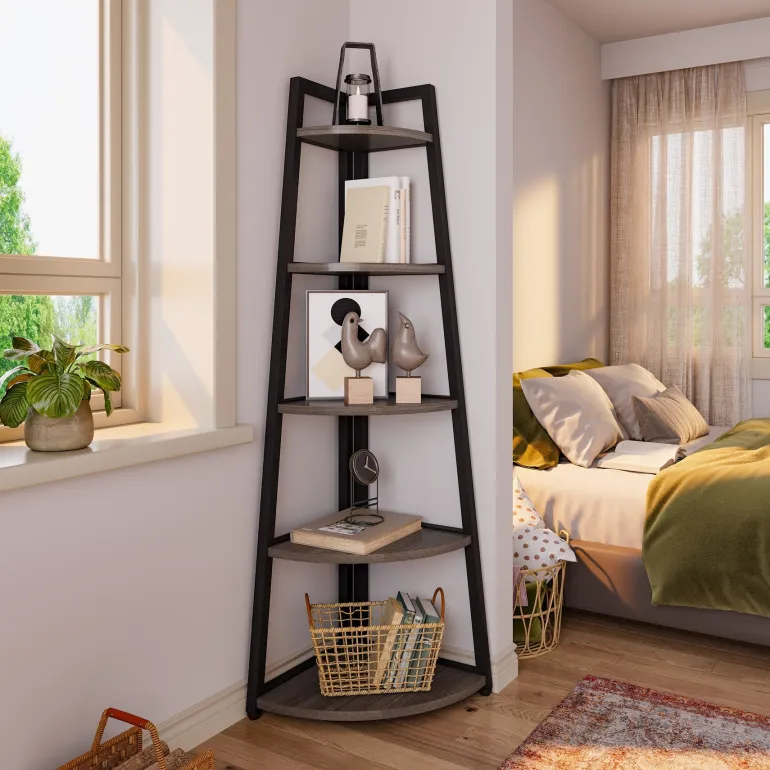 Store Tribesigns 5 - Tier Corner Shelf, 70" Tall Corner Ladder Shelf Small Bookshelf