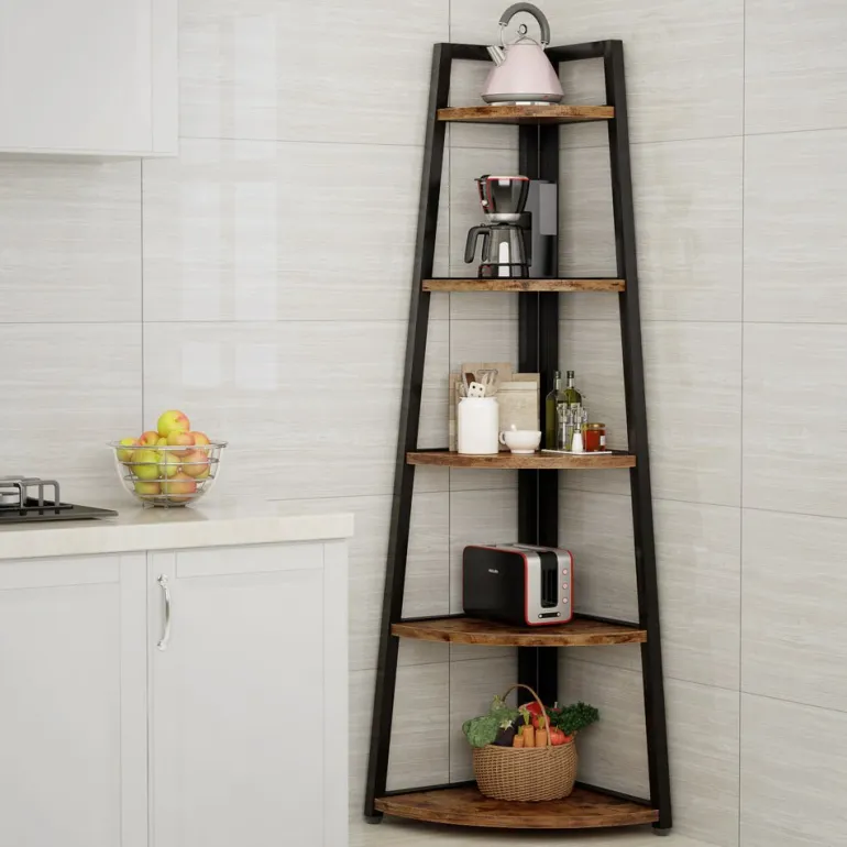 Store Tribesigns 5 - Tier Corner Shelf, 70" Tall Corner Ladder Shelf Small Bookshelf