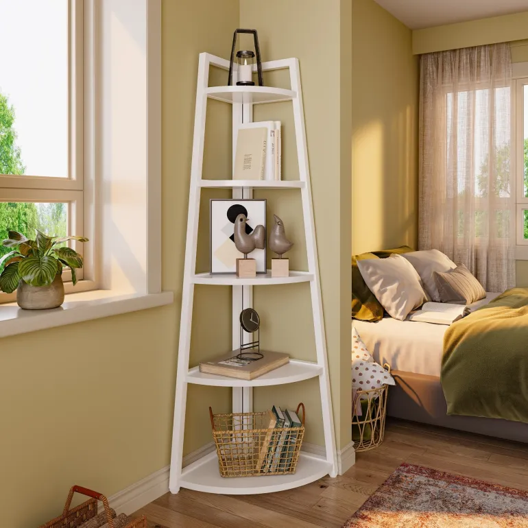 Store Tribesigns 5 - Tier Corner Shelf, 70" Tall Corner Ladder Shelf Small Bookshelf