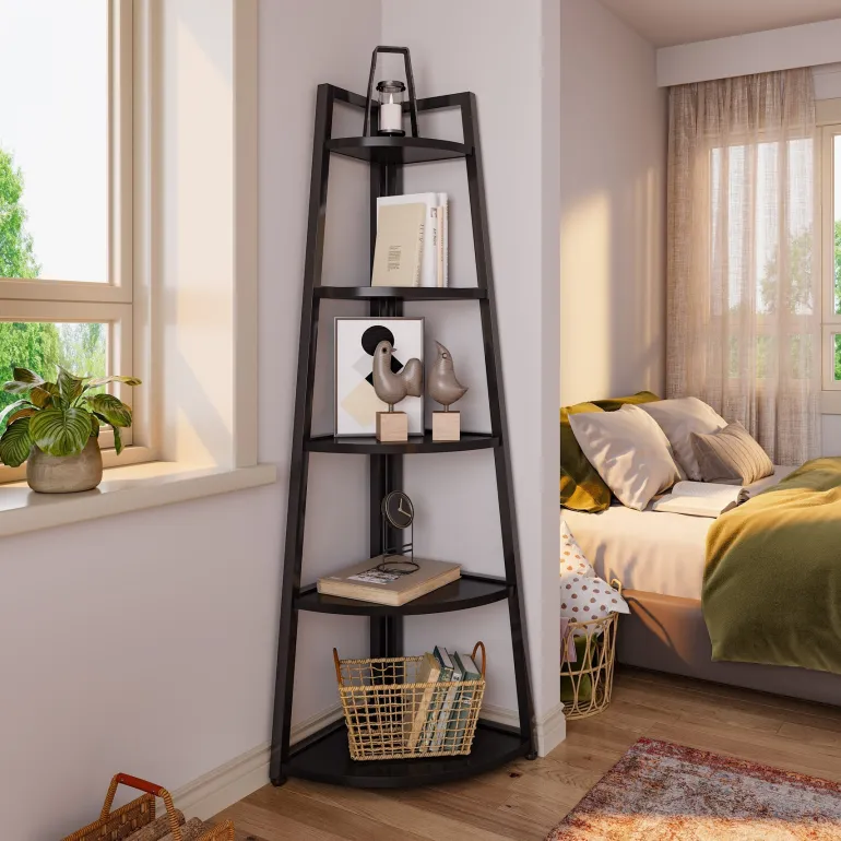 Store Tribesigns 5 - Tier Corner Shelf, 70" Tall Corner Ladder Shelf Small Bookshelf