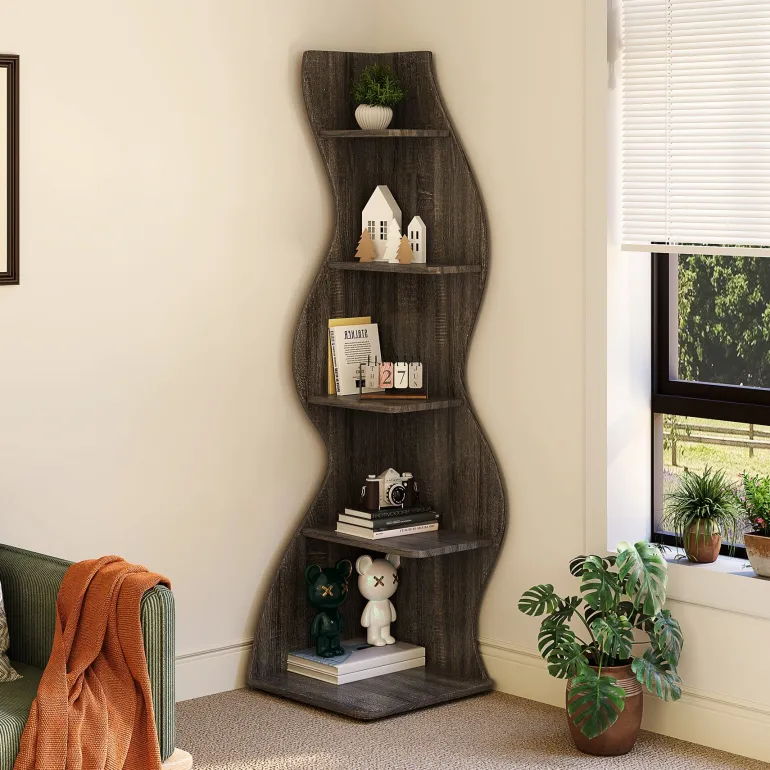 Best Sale Tribesigns 5 - Tier Corner Shelf, Modern Wall Corner Bookshelf Bookcase
