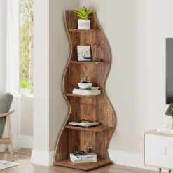 Best Sale Tribesigns 5 - Tier Corner Shelf, Modern Wall Corner Bookshelf Bookcase