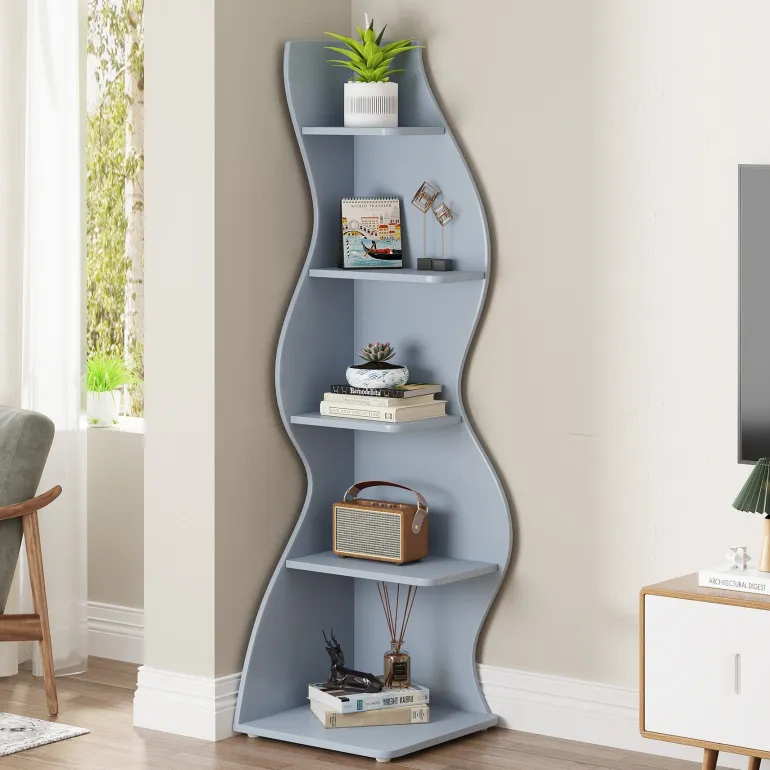 Best Sale Tribesigns 5 - Tier Corner Shelf, Modern Wall Corner Bookshelf Bookcase