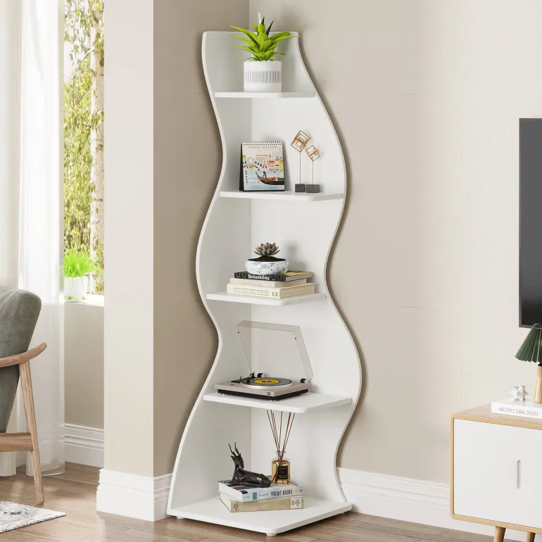 Best Sale Tribesigns 5 - Tier Corner Shelf, Modern Wall Corner Bookshelf Bookcase