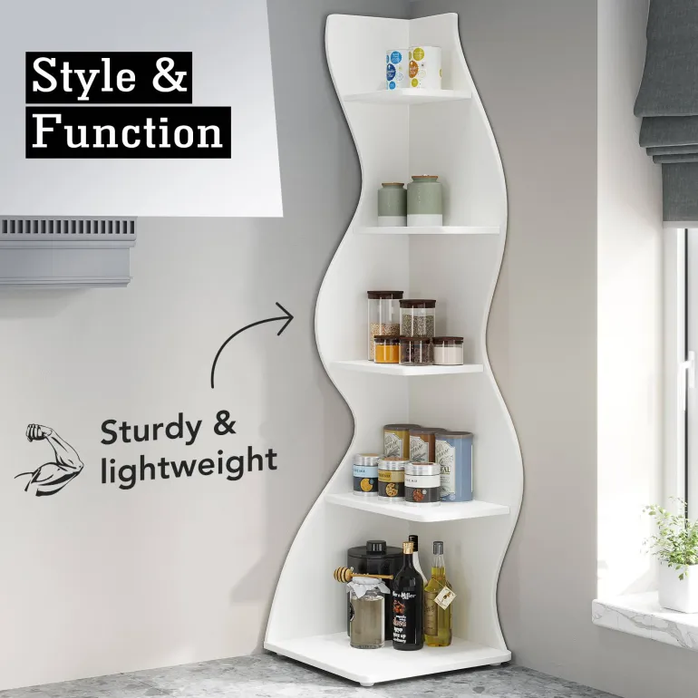 Best Sale Tribesigns 5 - Tier Corner Shelf, Modern Wall Corner Bookshelf Bookcase