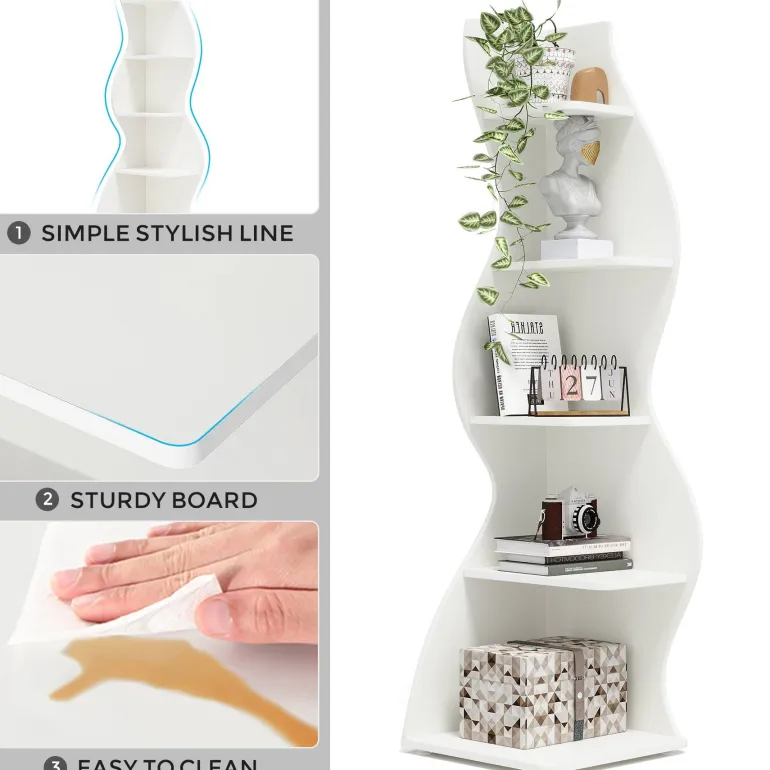Best Sale Tribesigns 5 - Tier Corner Shelf, Modern Wall Corner Bookshelf Bookcase