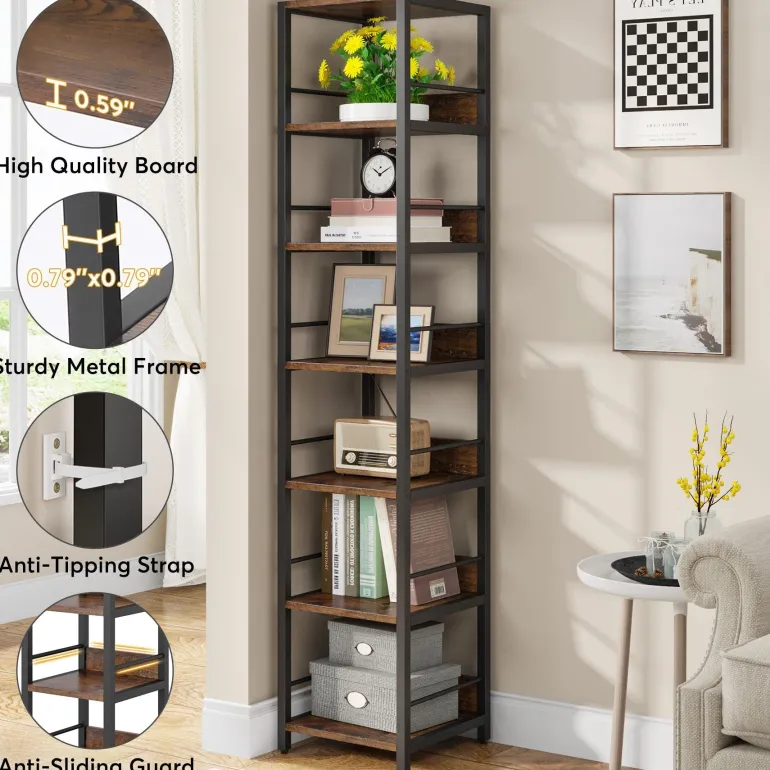 Hot Tribesigns 6 - Tier Corner Shelf, Narrow Etagere Bookshelf Storage Rack
