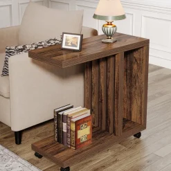 Shop Tribesigns 2 - Tier End Table, C - Shaped Wood Side Table with Lockable Wheels