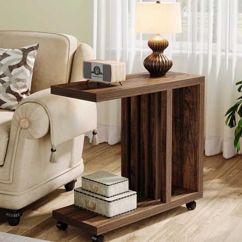 Shop Tribesigns 2 - Tier End Table, C - Shaped Wood Side Table with Lockable Wheels