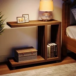 Shop Tribesigns 2 - Tier End Table, C - Shaped Wood Side Table with Lockable Wheels