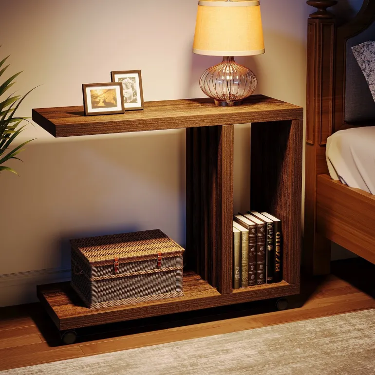 Shop Tribesigns 2 - Tier End Table, C - Shaped Wood Side Table with Lockable Wheels