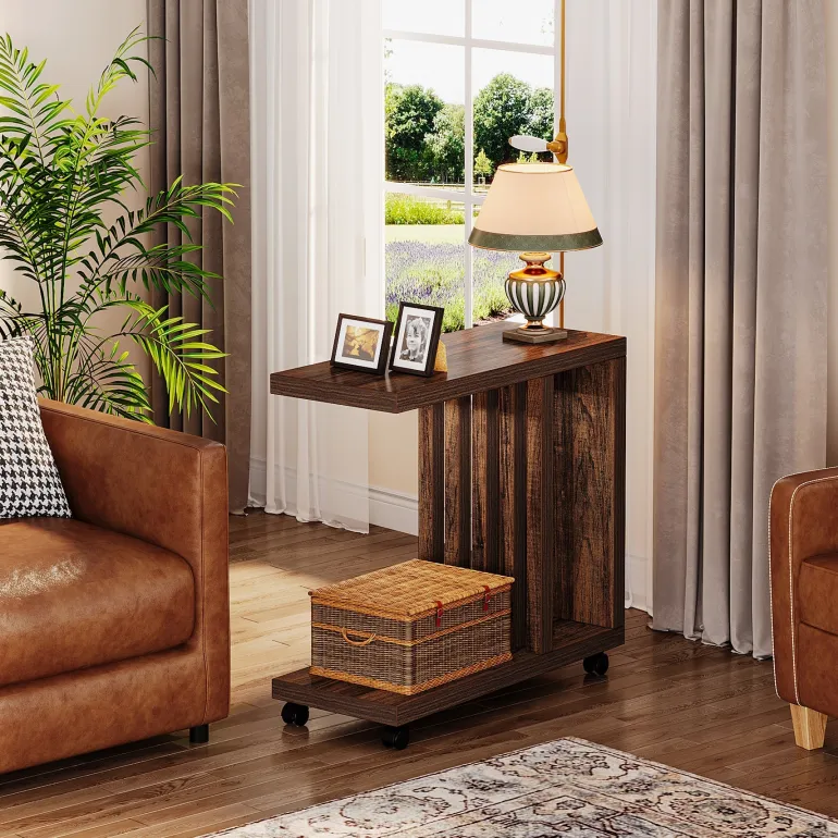 Shop Tribesigns 2 - Tier End Table, C - Shaped Wood Side Table with Lockable Wheels