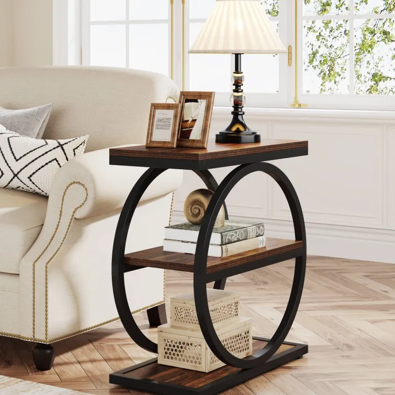 Best Tribesigns 3 - Tier End Table, Industrial Sofa Side Table with Round Metal Frame