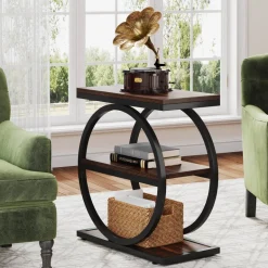 Best Tribesigns 3 - Tier End Table, Industrial Sofa Side Table with Round Metal Frame