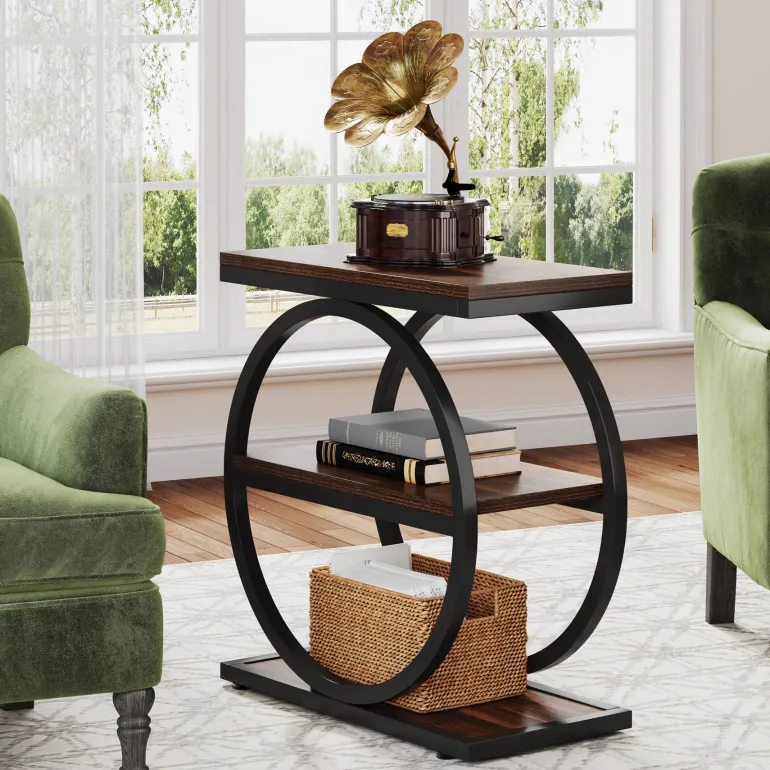Best Tribesigns 3 - Tier End Table, Industrial Sofa Side Table with Round Metal Frame