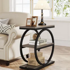 Best Tribesigns 3 - Tier End Table, Industrial Sofa Side Table with Round Metal Frame
