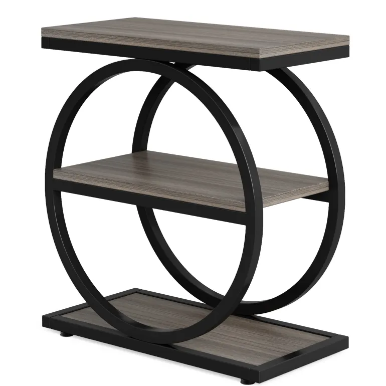 Best Tribesigns 3 - Tier End Table, Industrial Sofa Side Table with Round Metal Frame
