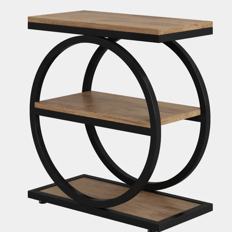 Best Tribesigns 3 - Tier End Table, Industrial Sofa Side Table with Round Metal Frame