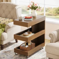 Clearance Tribesigns 3 - Tier End Table, Rolling Side Table Sofa Snack Table With Storage