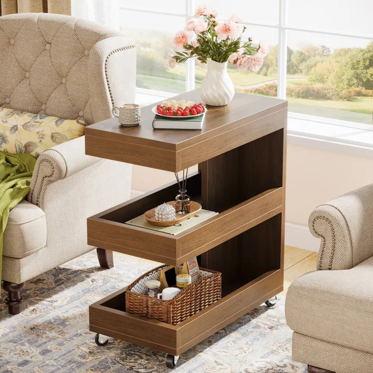 Clearance Tribesigns 3 - Tier End Table, Rolling Side Table Sofa Snack Table With Storage