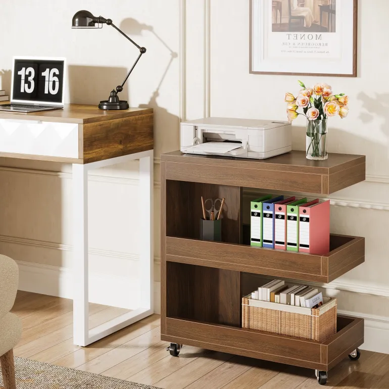 Clearance Tribesigns 3 - Tier End Table, Rolling Side Table Sofa Snack Table With Storage
