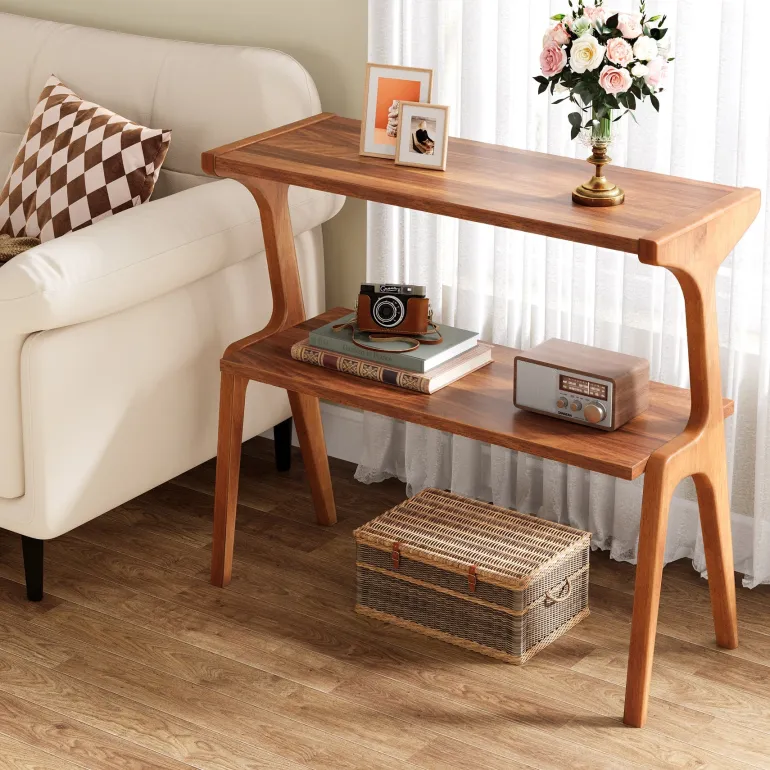 Store Tribesigns 2 - Tier End Table, Slim Sofa Side Table with Storage Shelf