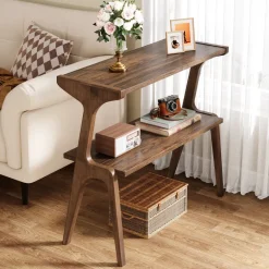 Store Tribesigns 2 - Tier End Table, Slim Sofa Side Table with Storage Shelf