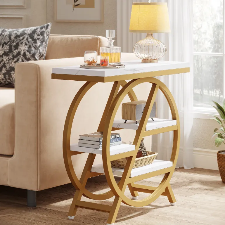 Clearance Tribesigns 4 - Tier End Table, Small Side Table Snack Table with Storage Shelves