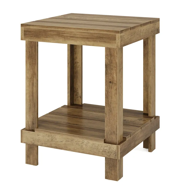 Best Tribesigns 2 - Tier End Table, Square Side Table Nightstand with 2 Storage Shelves