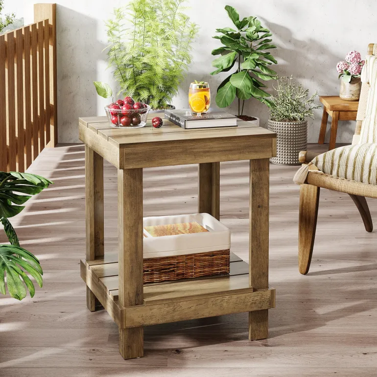 Best Tribesigns 2 - Tier End Table, Square Side Table Nightstand with 2 Storage Shelves