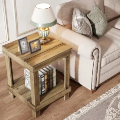 Best Tribesigns 2 - Tier End Table, Square Side Table Nightstand with 2 Storage Shelves