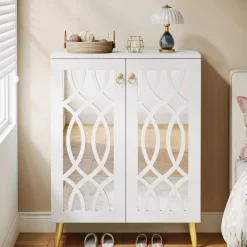 Clearance Tribesigns 5 - Tier Shoe Cabinet, 25 - Pair Mirrored Shoe Rack Storage Organizer