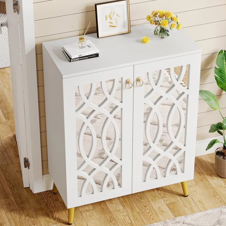 Clearance Tribesigns 5 - Tier Shoe Cabinet, 25 - Pair Mirrored Shoe Rack Storage Organizer