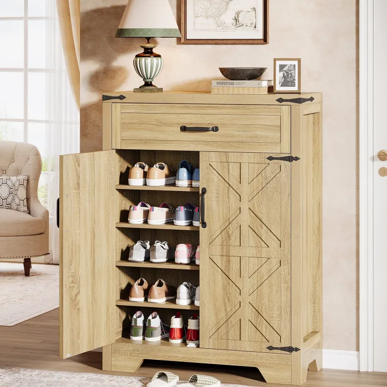 Clearance Tribesigns 5 - Tier Shoe Cabinet, Farmhouse Shoe Racks Entryway Storage Organizer