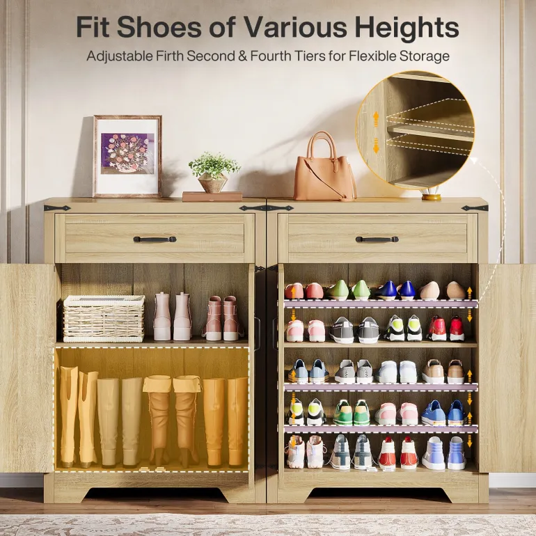 Clearance Tribesigns 5 - Tier Shoe Cabinet, Farmhouse Shoe Racks Entryway Storage Organizer