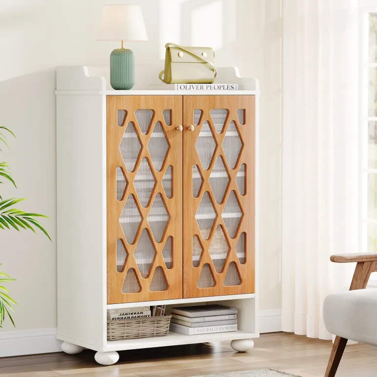 Clearance Tribesigns 7 - Tier Shoe Cabinet, Modern Wood Shoe Rack With Adjustable Shelves