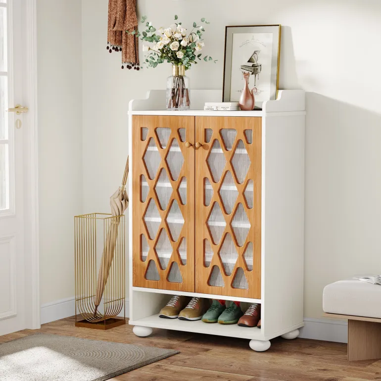 Clearance Tribesigns 7 - Tier Shoe Cabinet, Modern Wood Shoe Rack With Adjustable Shelves