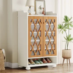 Clearance Tribesigns 7 - Tier Shoe Cabinet, Modern Wood Shoe Rack With Adjustable Shelves