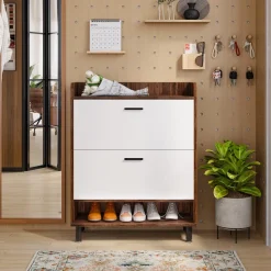 Outlet Tribesigns 2 - Tier Shoe Cabinet Shoe Organizer with Flip Doors & Open Shelves